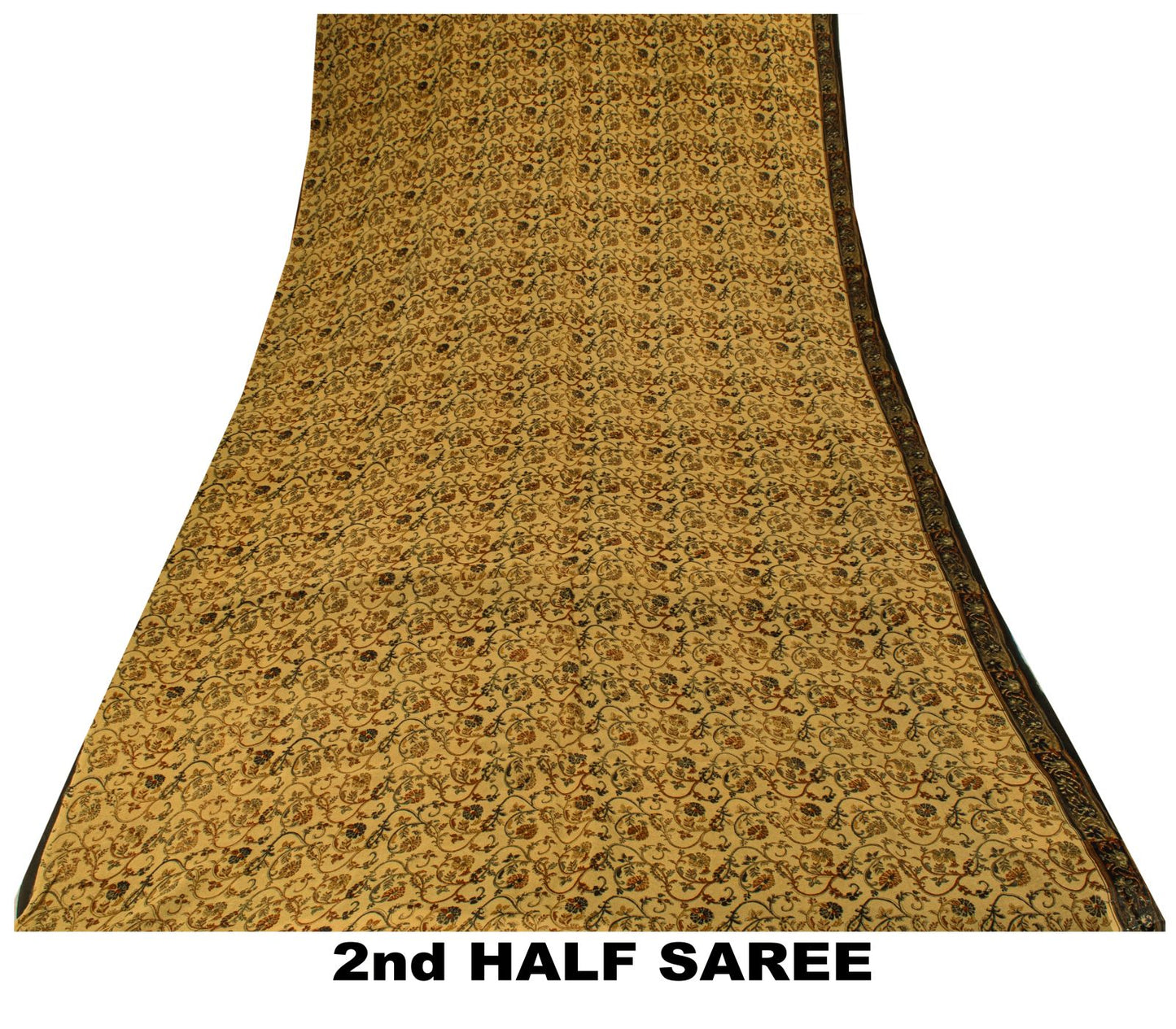 Sanskriti Vintage Saree Beige Pure Georgette Kalamkari Block Printed Sari 5+Yd