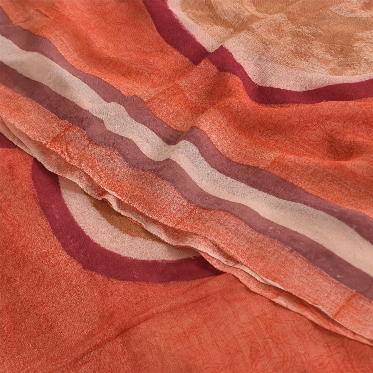 Sanskriti Vintage Sarees Peach Pure Georgette Silk Print Sari 6yd Craft Sustainable Fabric
