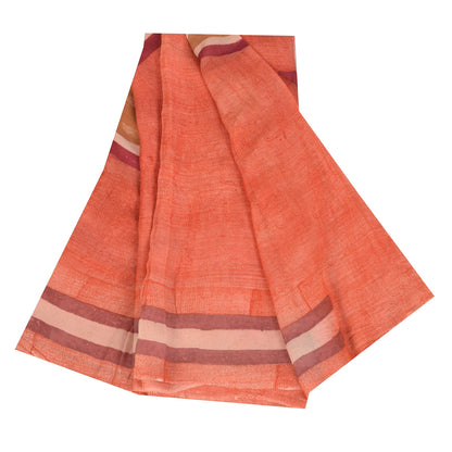 Sanskriti Vintage Sarees Peach Pure Georgette Silk Print Sari 6yd Craft Sustainable Fabric