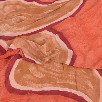 Sanskriti Vintage Sarees Peach Pure Georgette Silk Print Sari 6yd Craft Sustainable Fabric