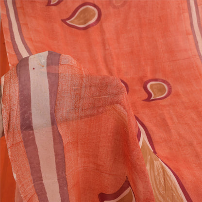 Sanskriti Vintage Sarees Peach Pure Georgette Silk Print Sari 6yd Craft Sustainable Fabric