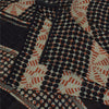 Sanskriti Vintage Sarees Black/Ivory Pure Georgette Printed Sari 5+yd Sustainable Fabric