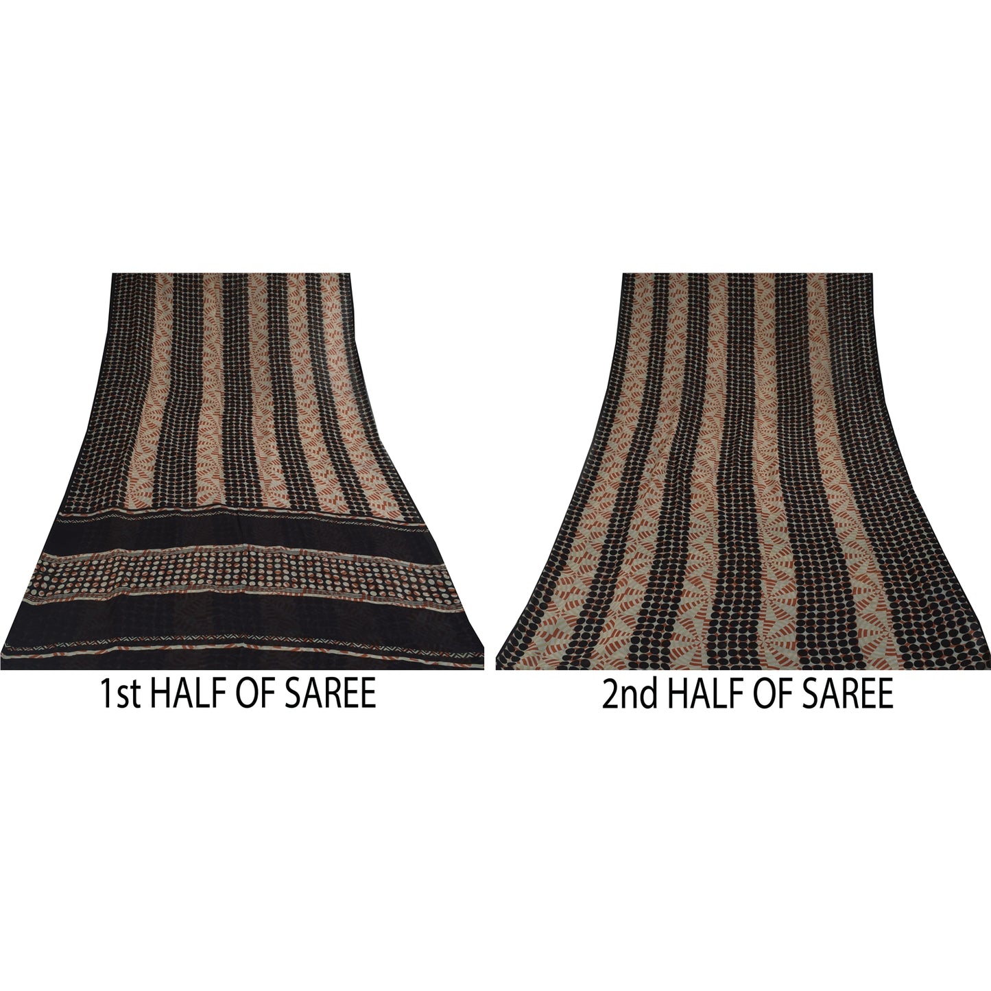 Sanskriti Vintage Sarees Black/Ivory Pure Georgette Printed Sari 5+yd Sustainable Fabric