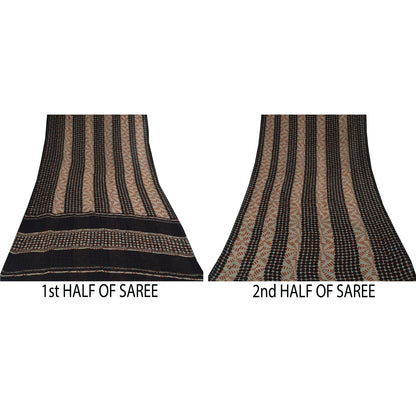 Sanskriti Vintage Sarees Black/Ivory Pure Georgette Printed Sari 5+yd Sustainable Fabric