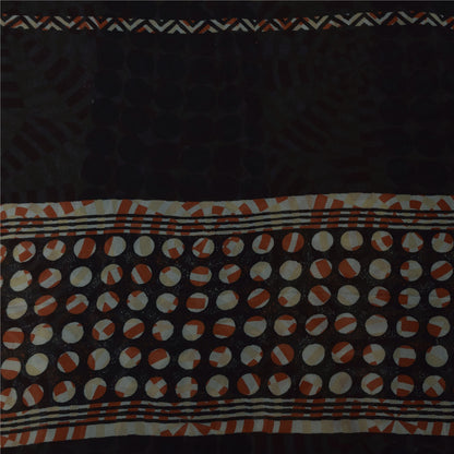 Sanskriti Vintage Sarees Black/Ivory Pure Georgette Printed Sari 5+yd Sustainable Fabric