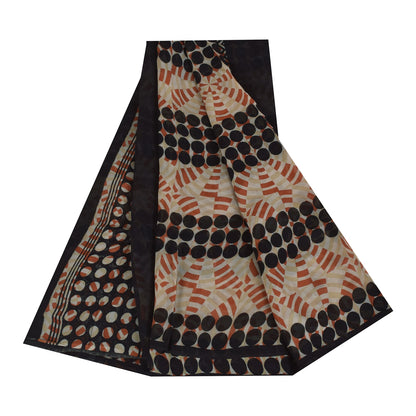 Sanskriti Vintage Sarees Black/Ivory Pure Georgette Printed Sari 5+yd Sustainable Fabric