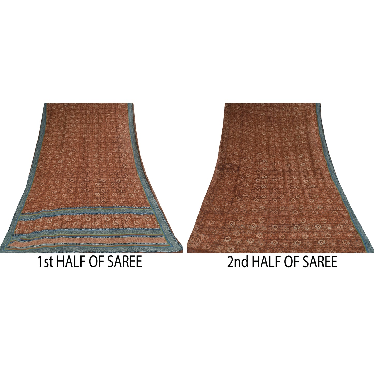 Sanskriti Vintage Sarees Brown Pure Georgette Silk Print Sari 5+yd Craft Sustainable Fabric