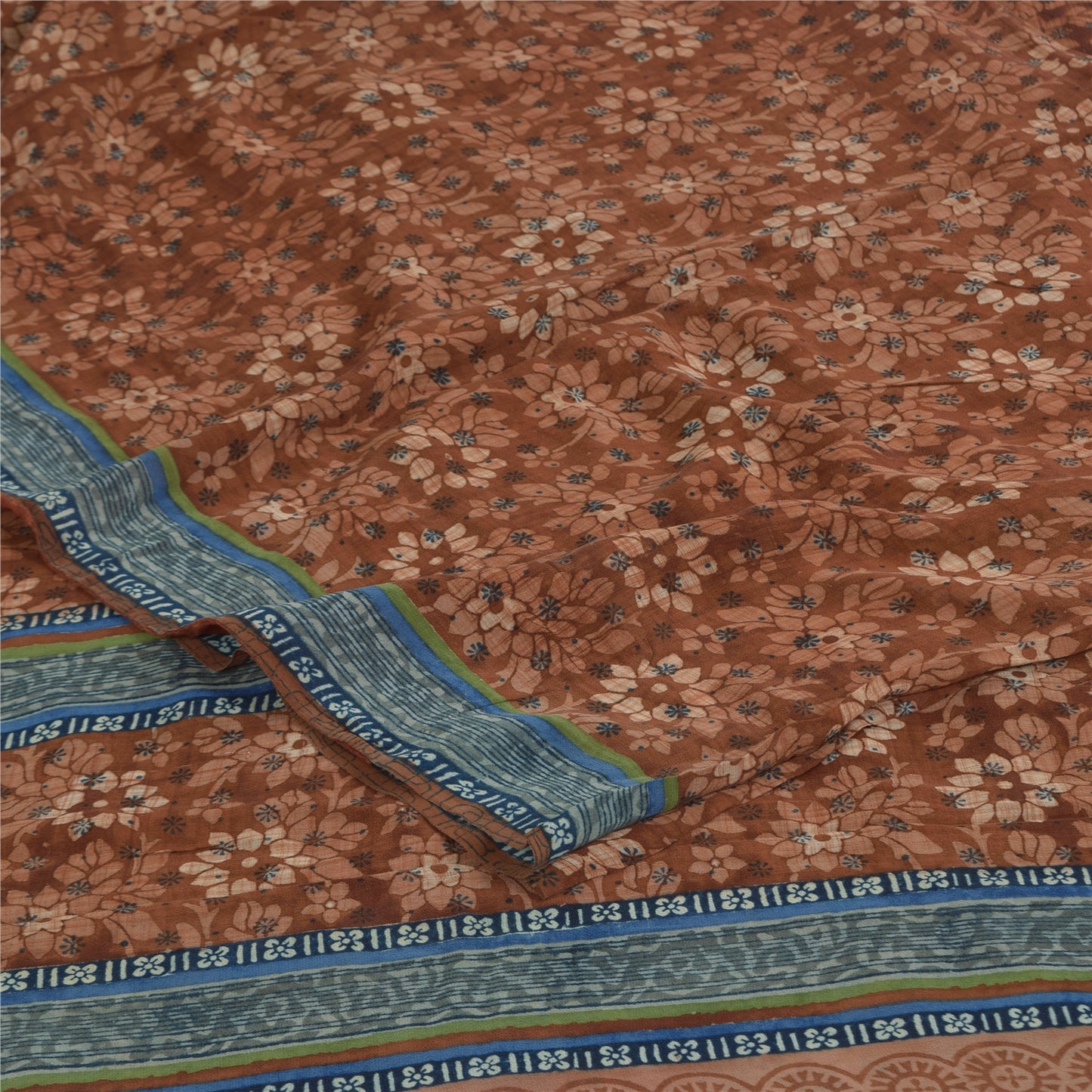 Sanskriti Vintage Sarees Brown Pure Georgette Silk Print Sari 5+yd Craft Sustainable Fabric