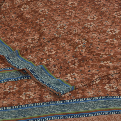 Sanskriti Vintage Sarees Brown Pure Georgette Silk Print Sari 5+yd Craft Sustainable Fabric