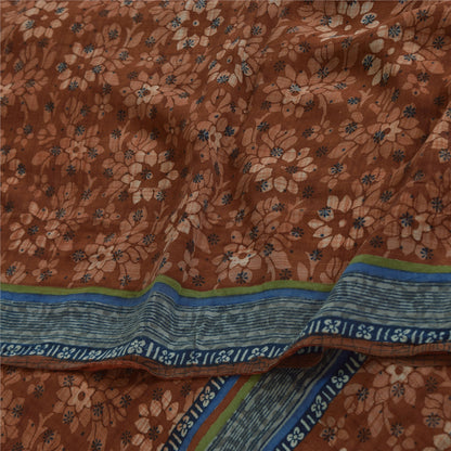 Sanskriti Vintage Sarees Brown Pure Georgette Silk Print Sari 5+yd Craft Sustainable Fabric