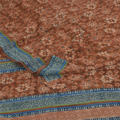 Sanskriti Vintage Sarees Brown Pure Georgette Silk Print Sari 5+yd Craft Sustainable Fabric