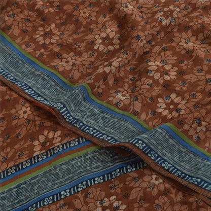 Sanskriti Vintage Sarees Brown Pure Georgette Silk Print Sari 5+yd Craft Sustainable Fabric