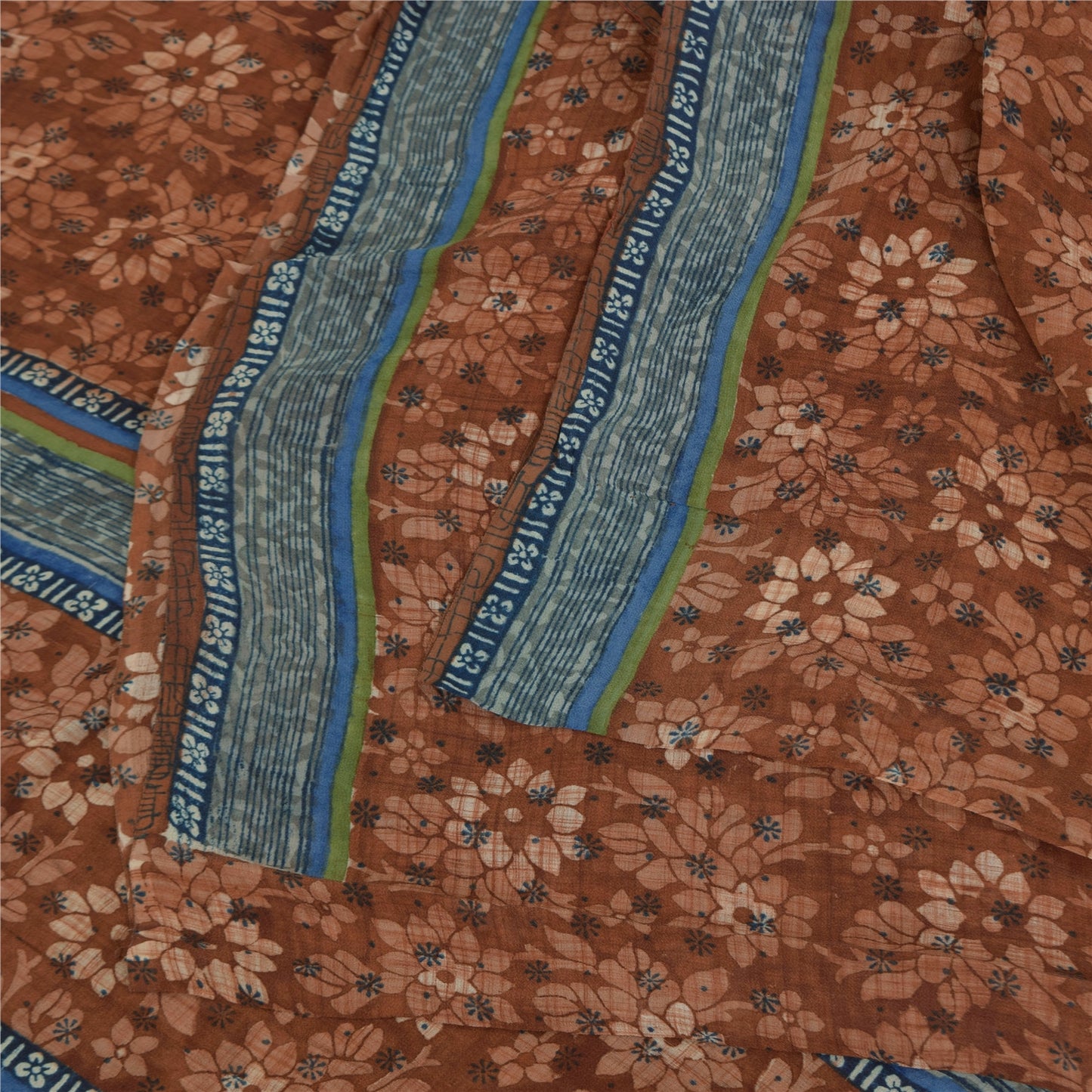 Sanskriti Vintage Sarees Brown Pure Georgette Silk Print Sari 5+yd Craft Sustainable Fabric