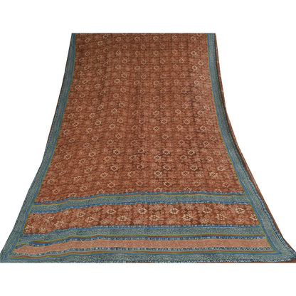 Sanskriti Vintage Sarees Brown Pure Georgette Silk Print Sari 5+yd Craft Sustainable Fabric