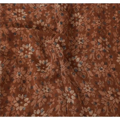 Sanskriti Vintage Sarees Brown Pure Georgette Silk Print Sari 5+yd Craft Sustainable Fabric