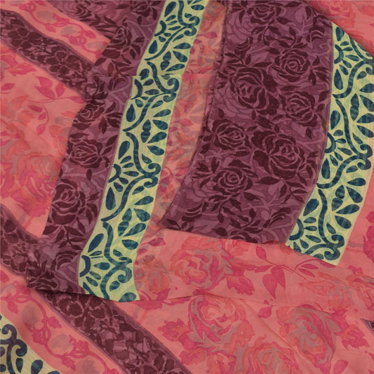 Sanskriti Vintage Sarees Pink Pure Georgette Silk Printed Sari 5+yd Craft Sustainable Fabric