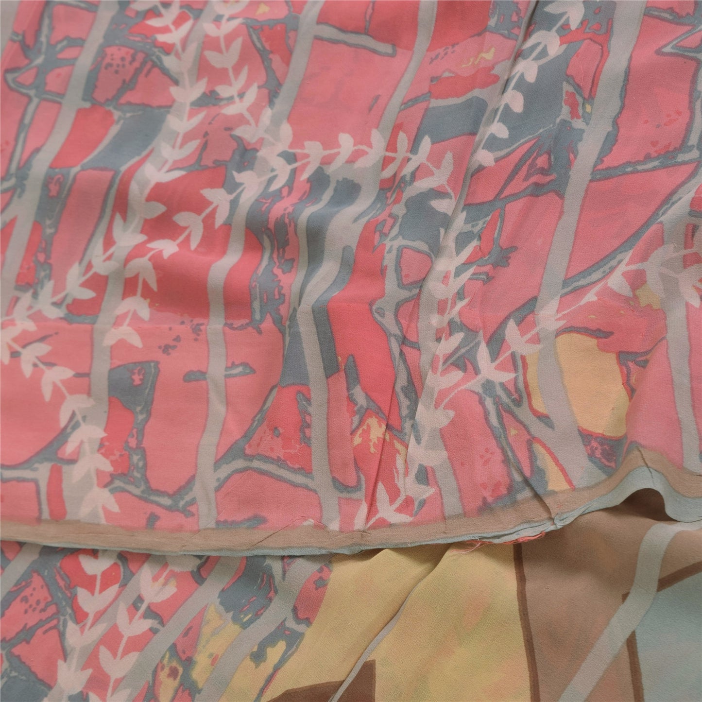 Sanskriti Vintage Sarees Pink/Gray Pure Georgette Printed Sari 5+yd Craft Sustainable Fabric