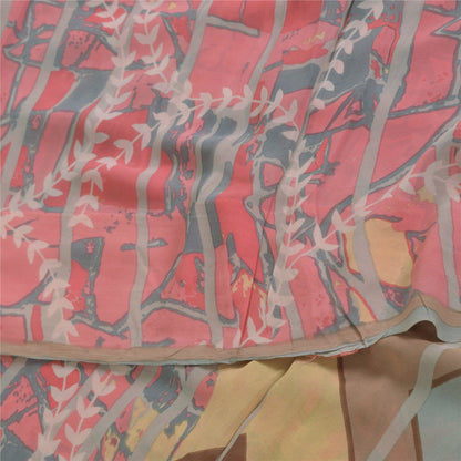 Sanskriti Vintage Sarees Pink/Gray Pure Georgette Printed Sari 5+yd Craft Sustainable Fabric
