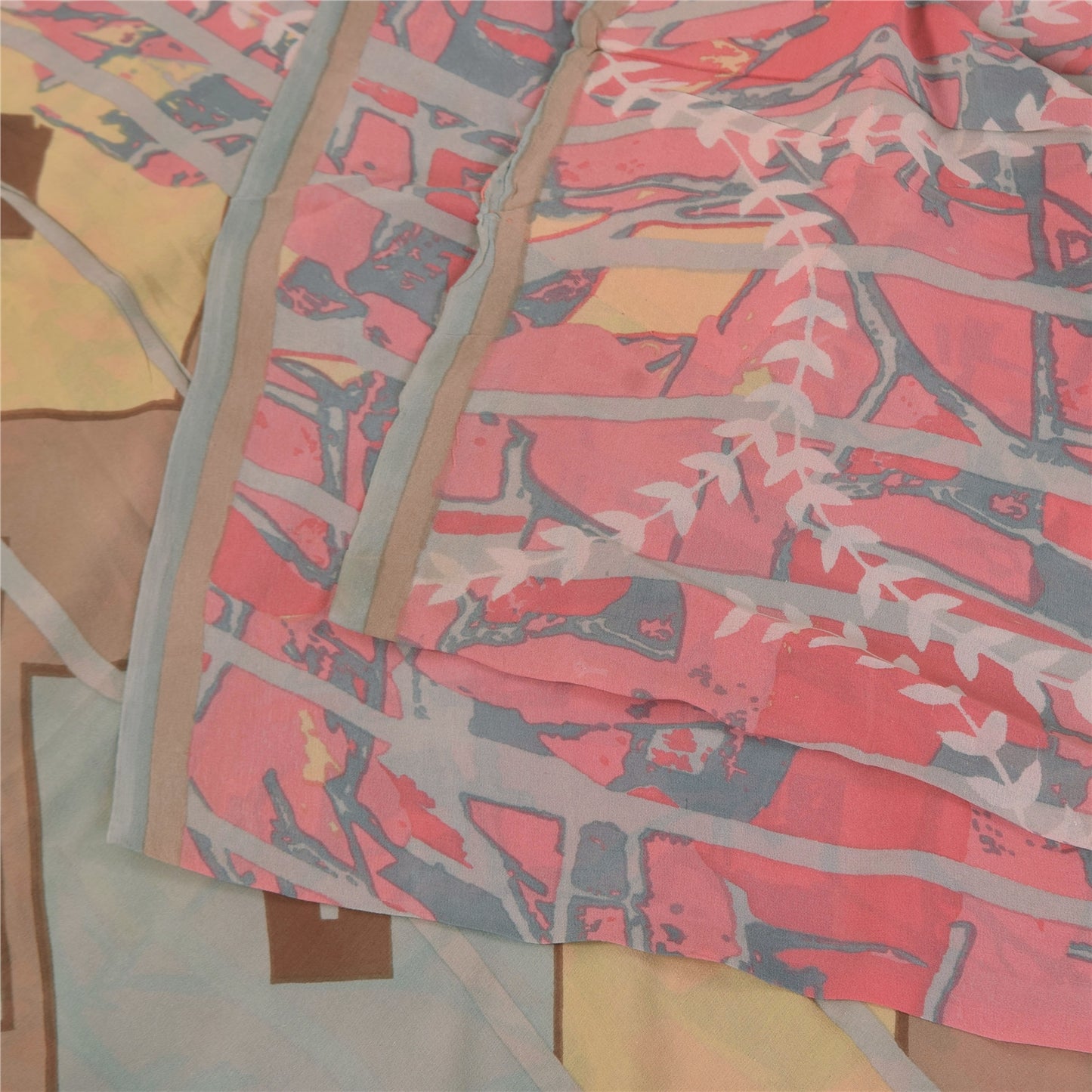 Sanskriti Vintage Sarees Pink/Gray Pure Georgette Printed Sari 5+yd Craft Sustainable Fabric