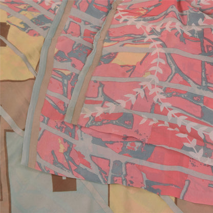 Sanskriti Vintage Sarees Pink/Gray Pure Georgette Printed Sari 5+yd Craft Sustainable Fabric