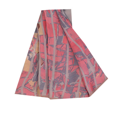 Sanskriti Vintage Sarees Pink/Gray Pure Georgette Printed Sari 5+yd Craft Sustainable Fabric