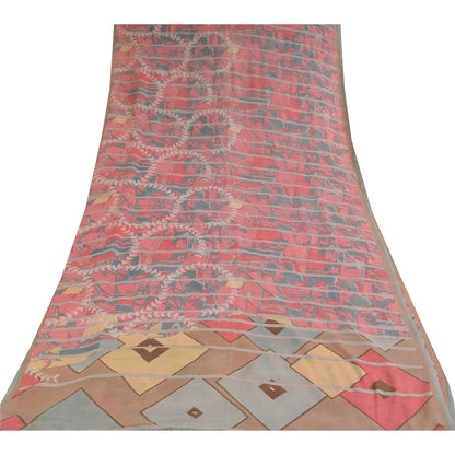 Sanskriti Vintage Sarees Pink/Gray Pure Georgette Printed Sari 5+yd Craft Sustainable Fabric