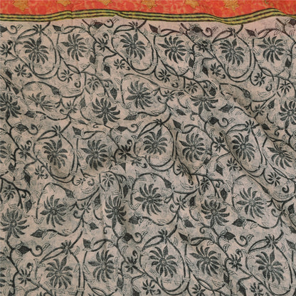 Sanskriti Vintage Sarees Black Pure Georgette Silk Print Sari 5+yd Craft Sustainable Fabric