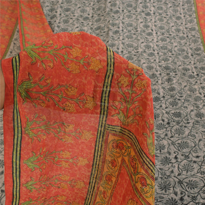 Sanskriti Vintage Sarees Black Pure Georgette Silk Print Sari 5+yd Craft Sustainable Fabric