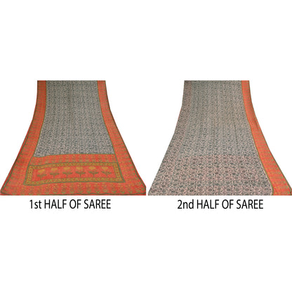 Sanskriti Vintage Sarees Black Pure Georgette Silk Print Sari 5+yd Craft Sustainable Fabric