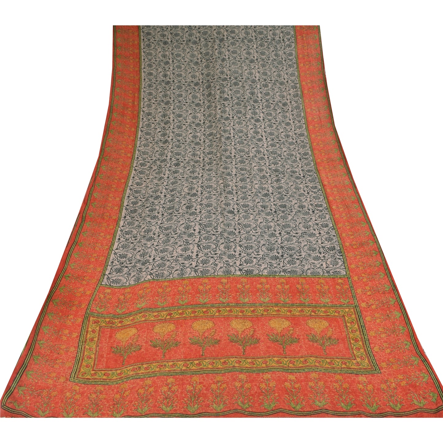 Sanskriti Vintage Sarees Black Pure Georgette Silk Print Sari 5+yd Craft Sustainable Fabric