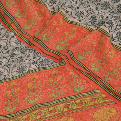 Sanskriti Vintage Sarees Black Pure Georgette Silk Print Sari 5+yd Craft Sustainable Fabric