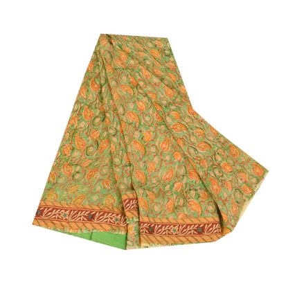 Sanskriti Vintage Sarees Green/Orange Pure Georgette Silk Print Sari 5+yd Sustainable Fabric