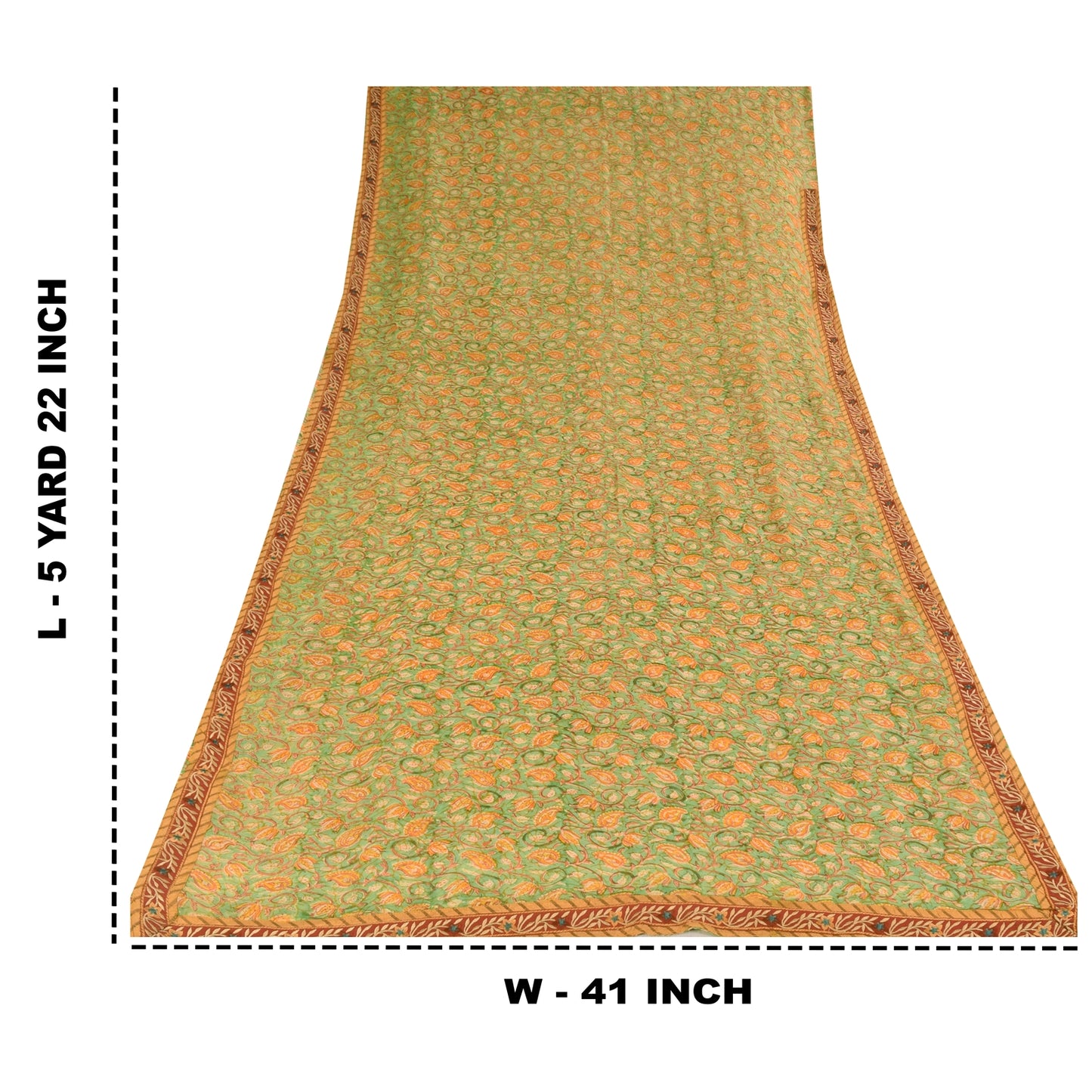 Sanskriti Vintage Sarees Green/Orange Pure Georgette Silk Print Sari 5+yd Sustainable Fabric