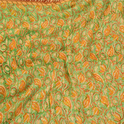 Sanskriti Vintage Sarees Green/Orange Pure Georgette Silk Print Sari 5+yd Sustainable Fabric