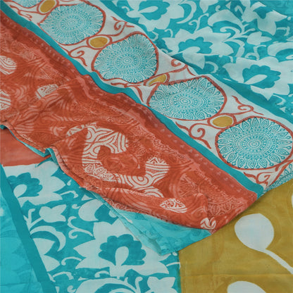 Sanskriti Vintage Sarees Blue Pure Georgette Silk Printed Sari 5+yd Craft Sustainable Fabric