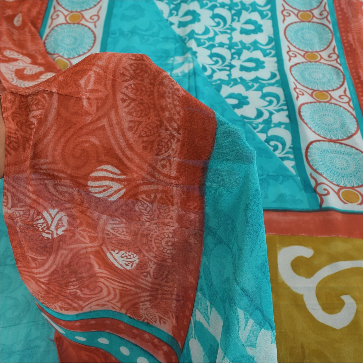 Sanskriti Vintage Sarees Blue Pure Georgette Silk Printed Sari 5+yd Craft Sustainable Fabric