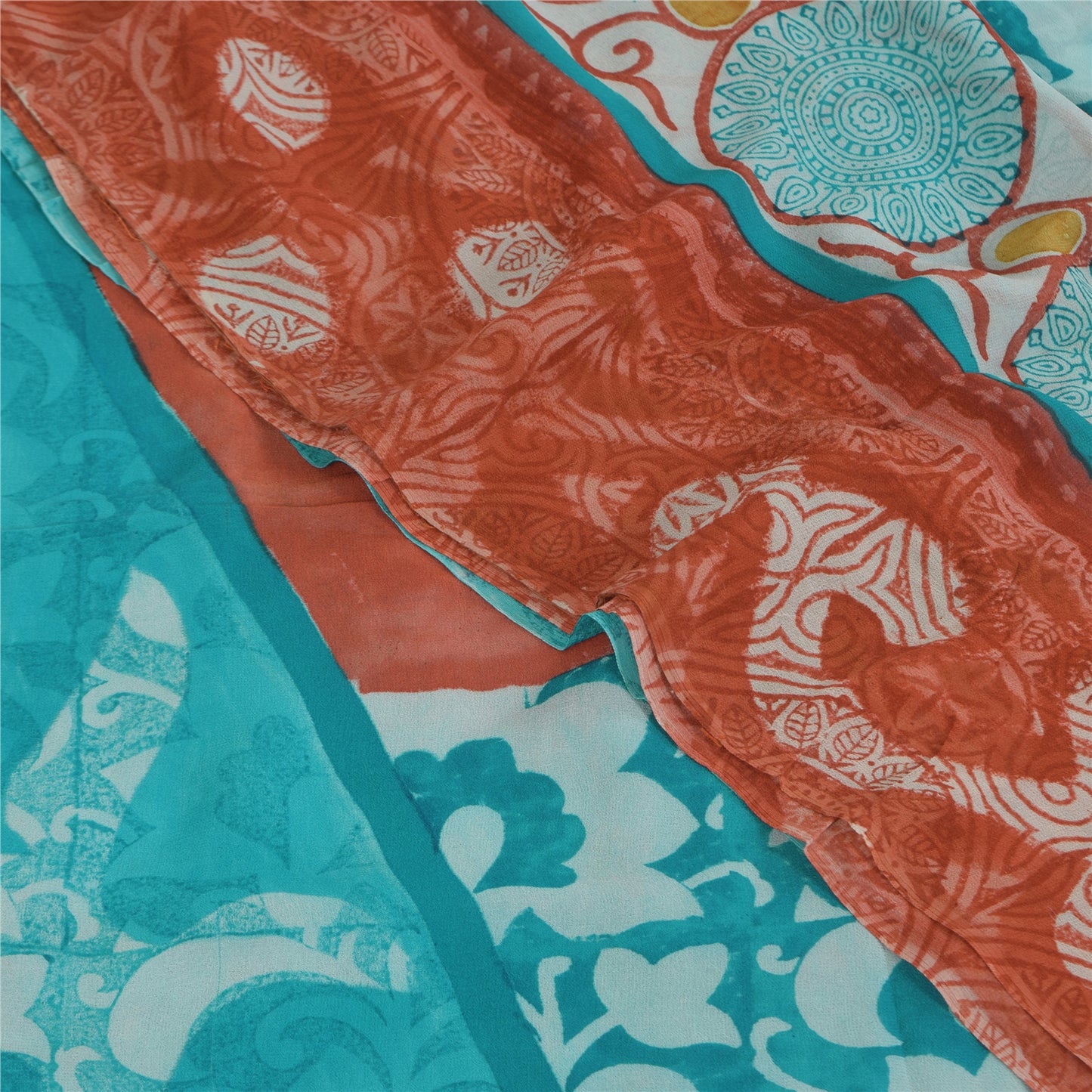 Sanskriti Vintage Sarees Blue Pure Georgette Silk Printed Sari 5+yd Craft Sustainable Fabric