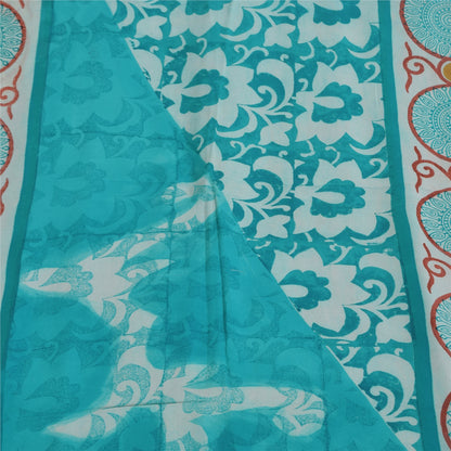 Sanskriti Vintage Sarees Blue Pure Georgette Silk Printed Sari 5+yd Craft Sustainable Fabric