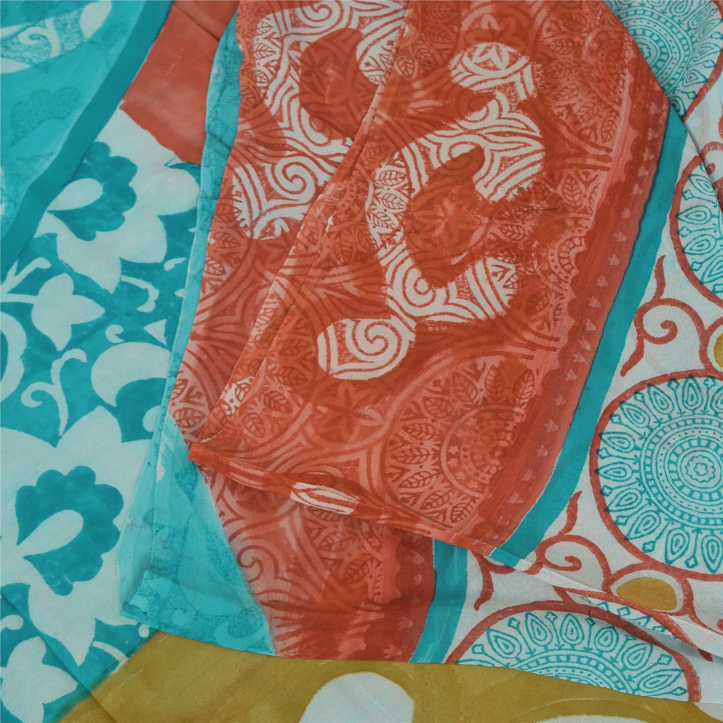 Sanskriti Vintage Sarees Blue Pure Georgette Silk Printed Sari 5+yd Craft Sustainable Fabric