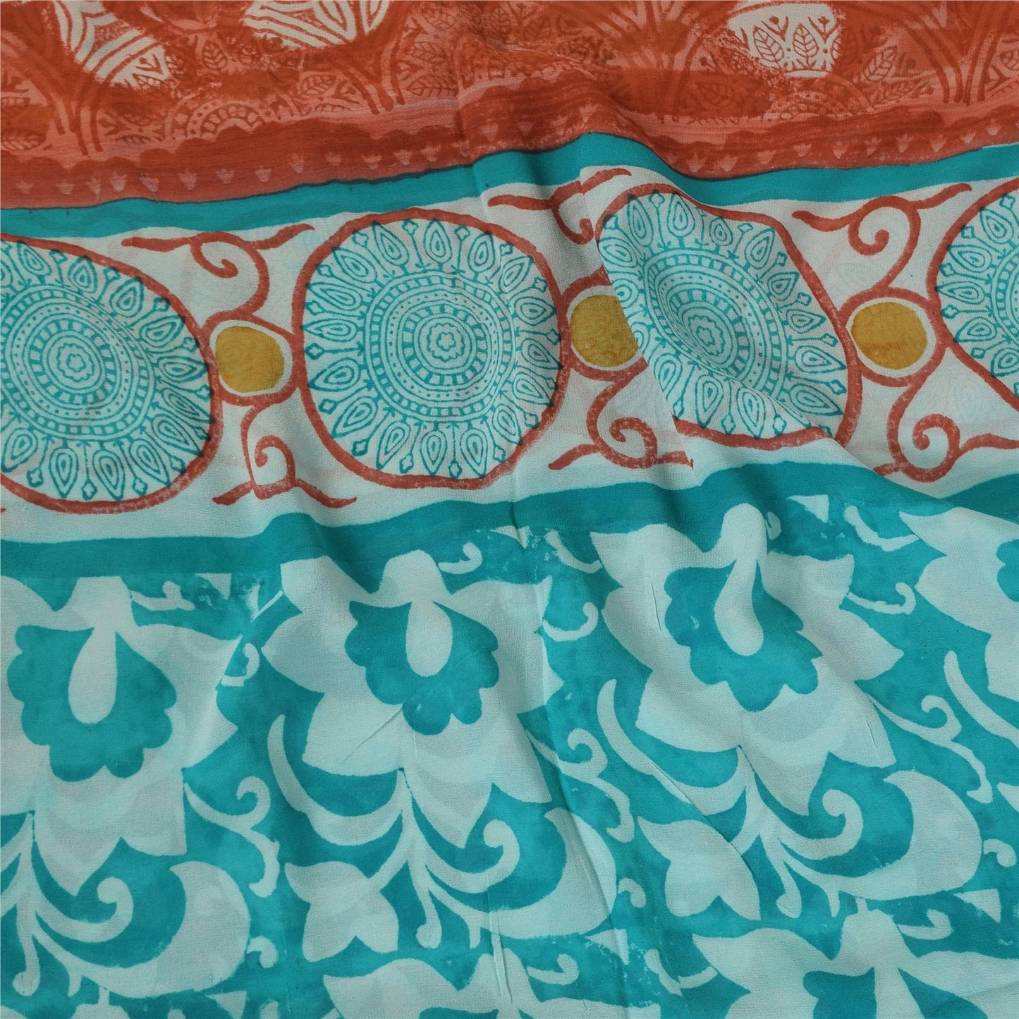 Sanskriti Vintage Sarees Blue Pure Georgette Silk Printed Sari 5+yd Craft Sustainable Fabric