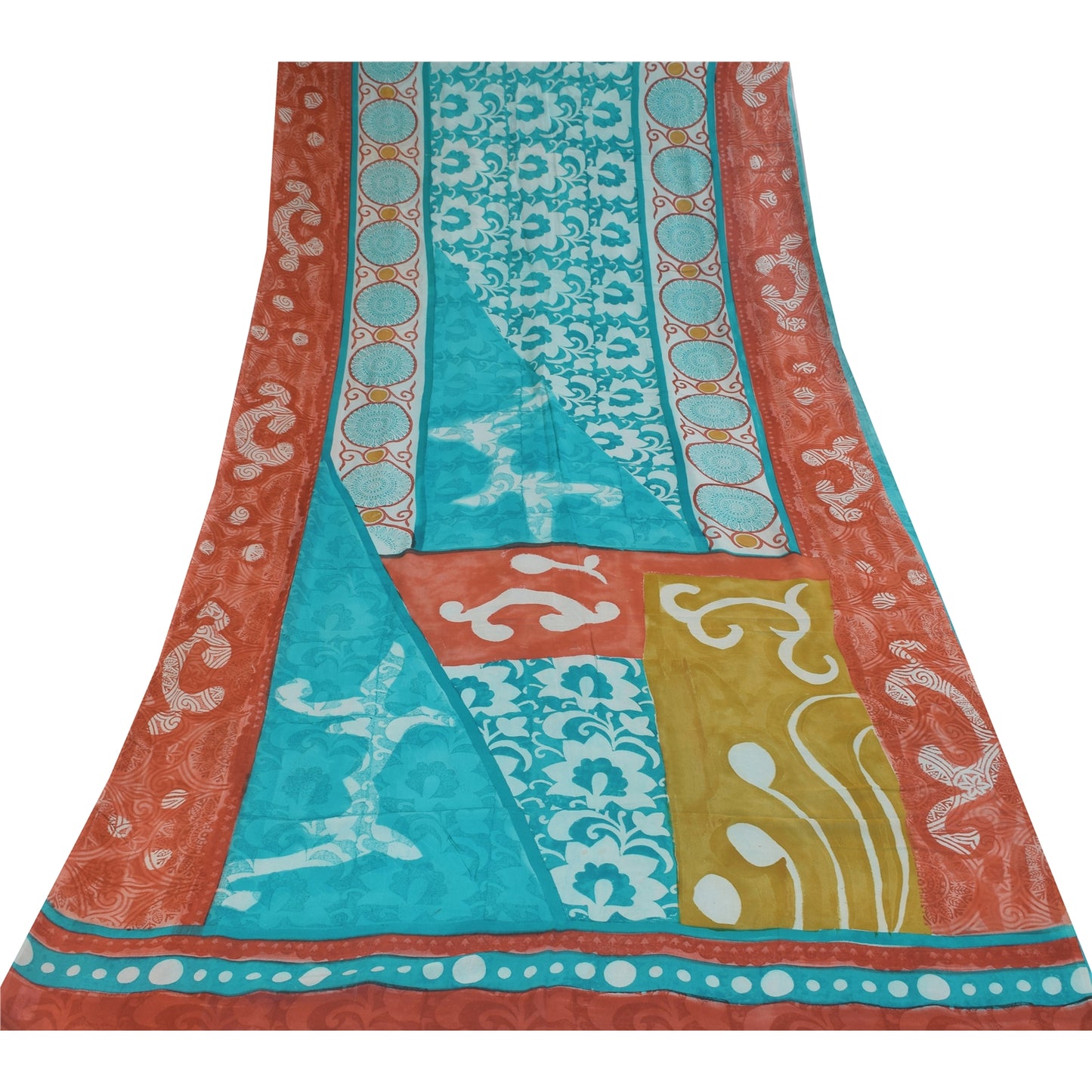 Sanskriti Vintage Sarees Blue Pure Georgette Silk Printed Sari 5+yd Craft Sustainable Fabric