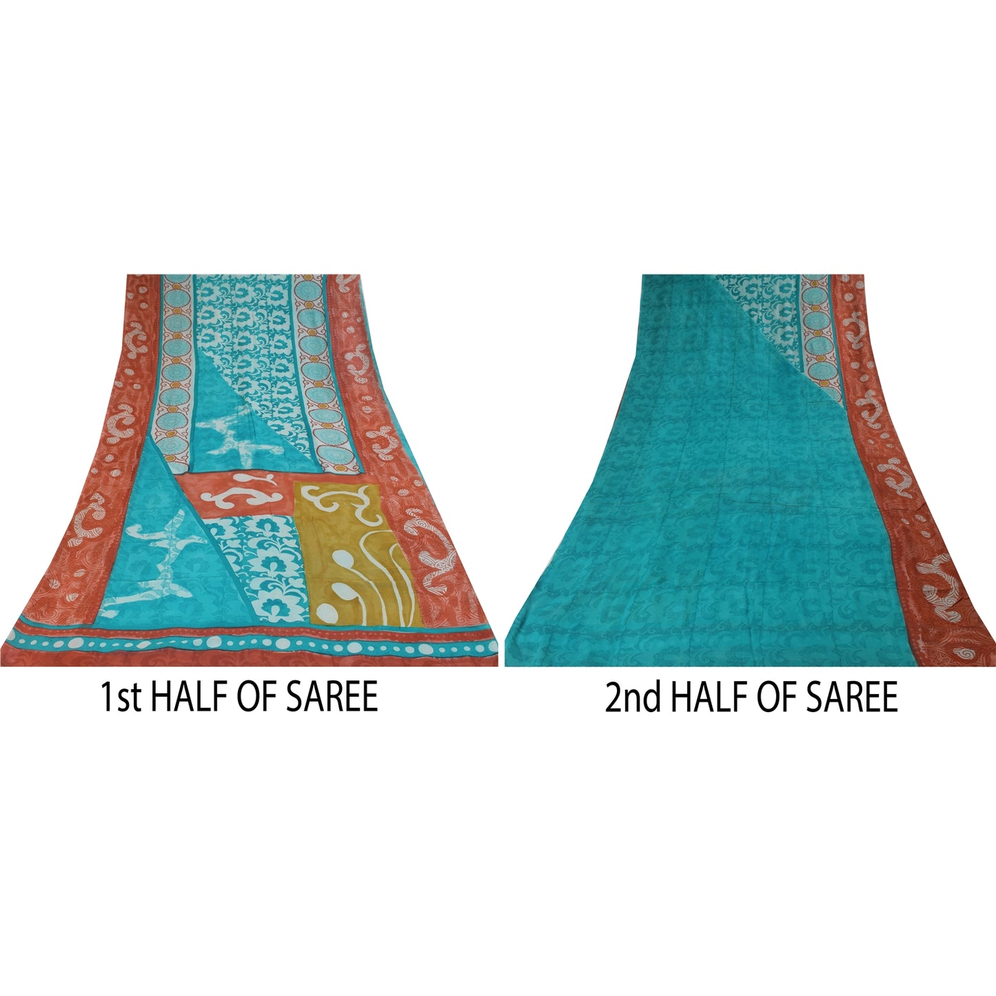 Sanskriti Vintage Sarees Blue Pure Georgette Silk Printed Sari 5+yd Craft Sustainable Fabric