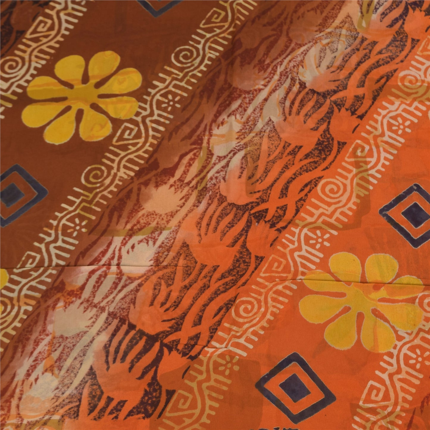 Sanskriti Vintage Sarees Orange/Brown Pure Georgette Printed Sari 5+yd Sustainable Fabric