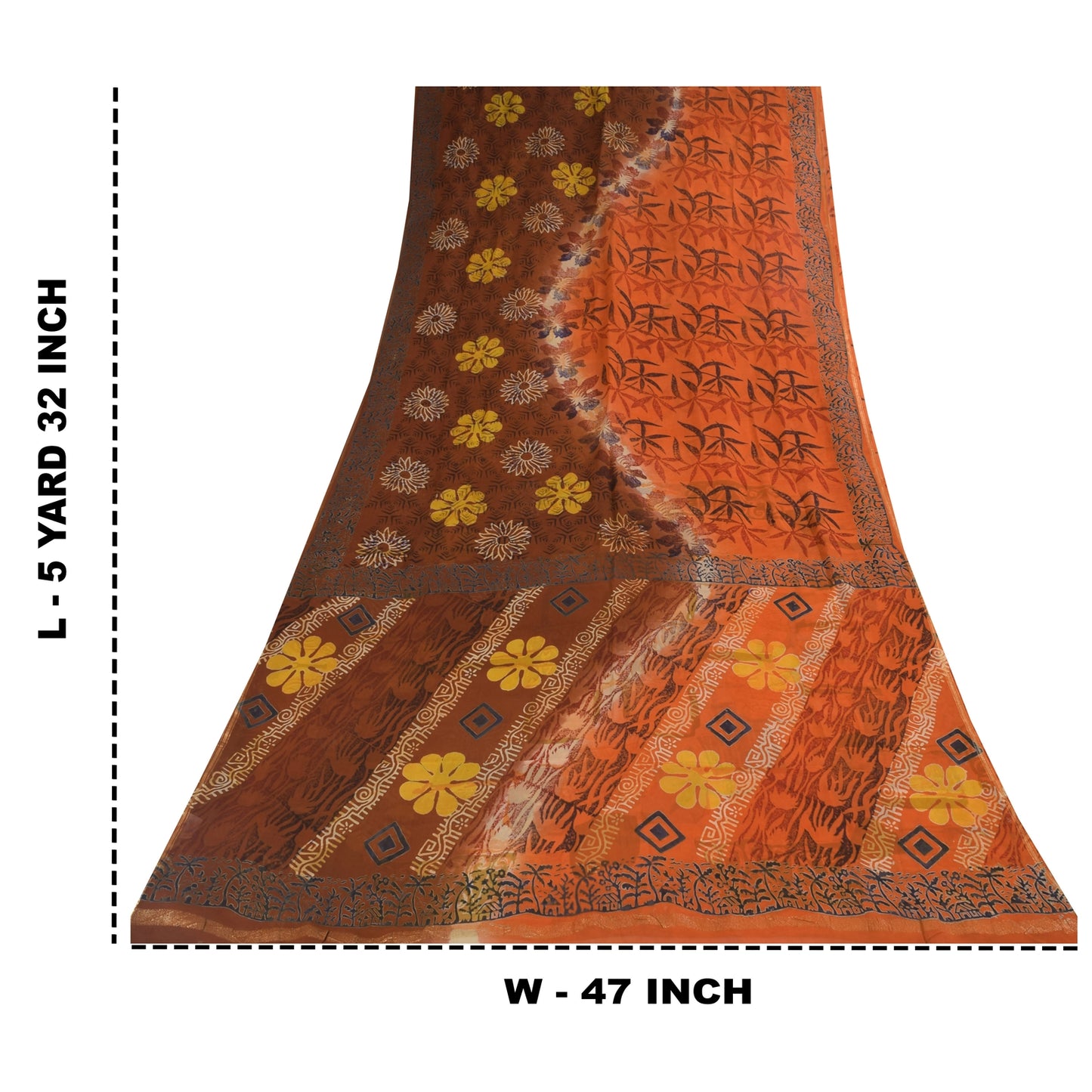 Sanskriti Vintage Sarees Orange/Brown Pure Georgette Printed Sari 5+yd Sustainable Fabric