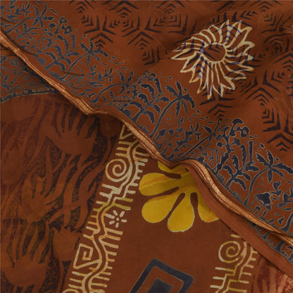 Sanskriti Vintage Sarees Orange/Brown Pure Georgette Printed Sari 5+yd Sustainable Fabric