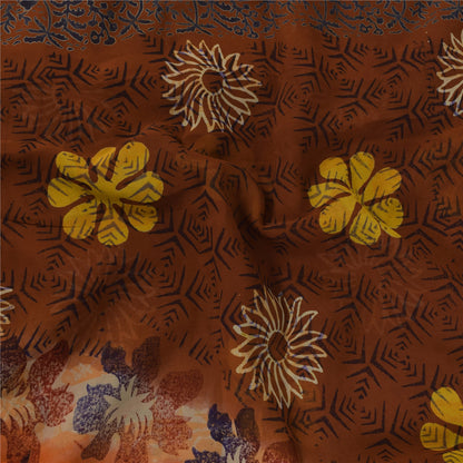 Sanskriti Vintage Sarees Orange/Brown Pure Georgette Printed Sari 5+yd Sustainable Fabric