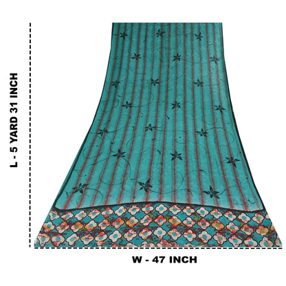Sanskriti Vintage Sarees Blue Pure Georgette Silk Printed Sari 5+yd Craft Sustainable Fabric