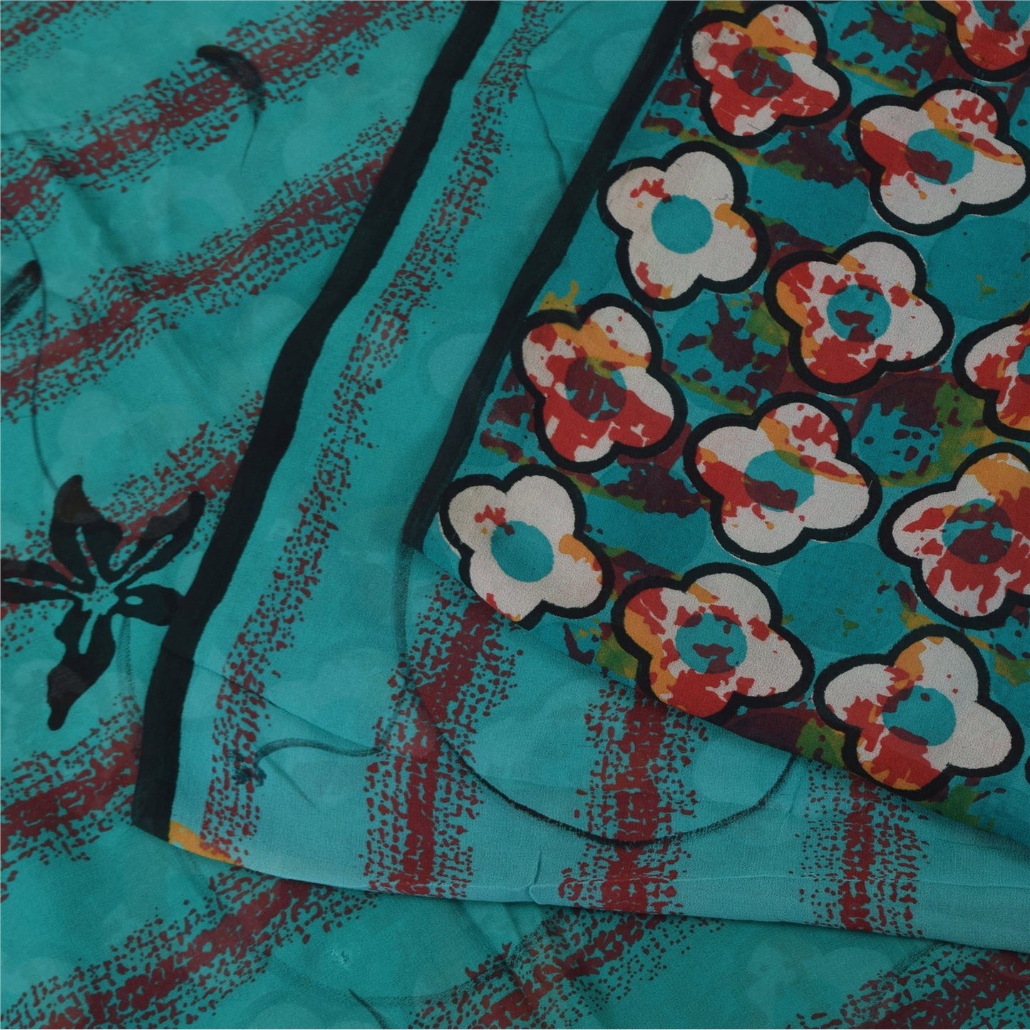 Sanskriti Vintage Sarees Blue Pure Georgette Silk Printed Sari 5+yd Craft Sustainable Fabric