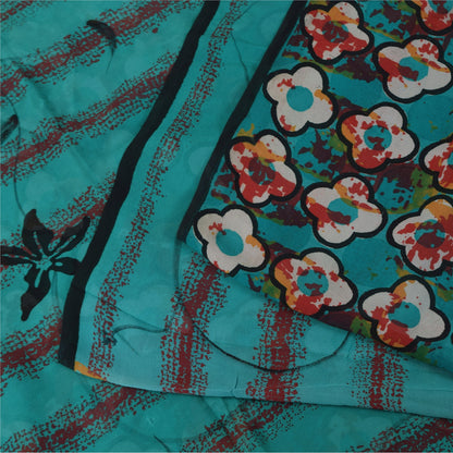 Sanskriti Vintage Sarees Blue Pure Georgette Silk Printed Sari 5+yd Craft Sustainable Fabric