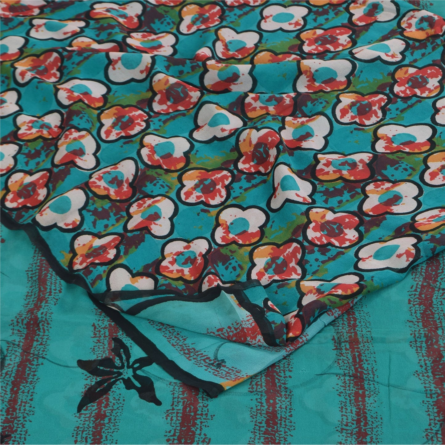 Sanskriti Vintage Sarees Blue Pure Georgette Silk Printed Sari 5+yd Craft Sustainable Fabric